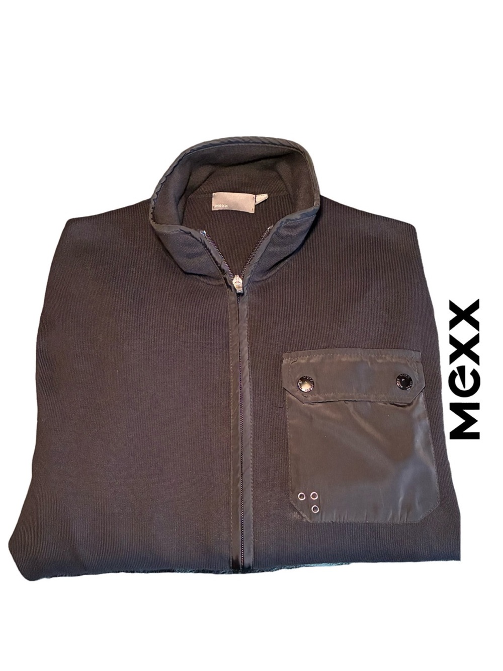 Mexx Black Lightweight Zip Sweater/Jacket with Snap Chest Pocket + Red Detailing
